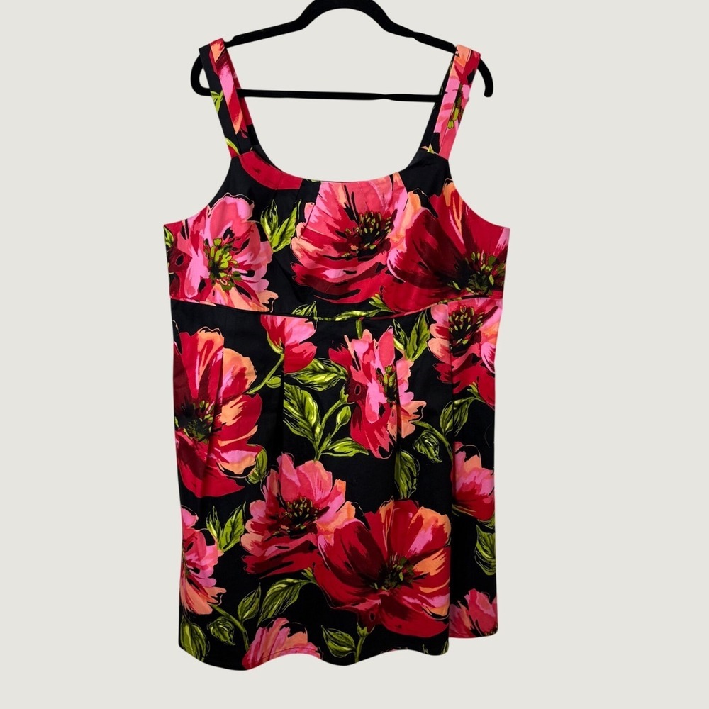 Lane Bryant Floral Sleeveless Dress Pink Red Black 20 Cottagecore Garden Party